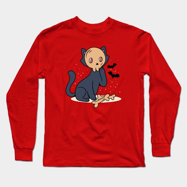 Spooky Black Cat Ghost Long Sleeve T-Shirt by JS Arts